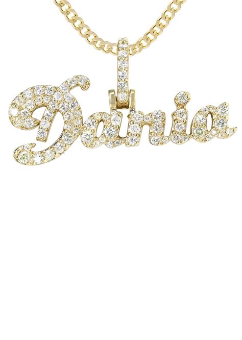 14k Yellow Gold Ladies Full Diamond Name Plate Necklace Appx 15 Ca