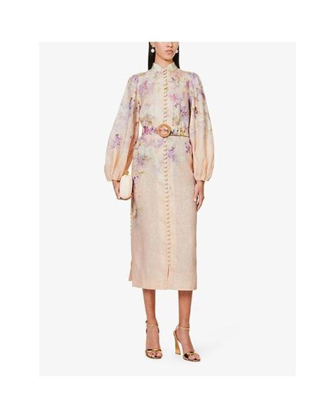 Zimmermann Lyrical Floral Print Linen Midi Dress In Natural Lyst