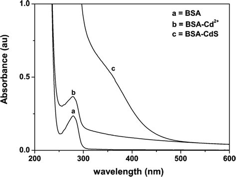 Uv Vis Absorption Spectra Of A Bsa B Bsa Cd 2 And C Bsa Cds