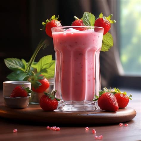 Premium Ai Image A Glass Of Strawberry Smoothie Generative Ai