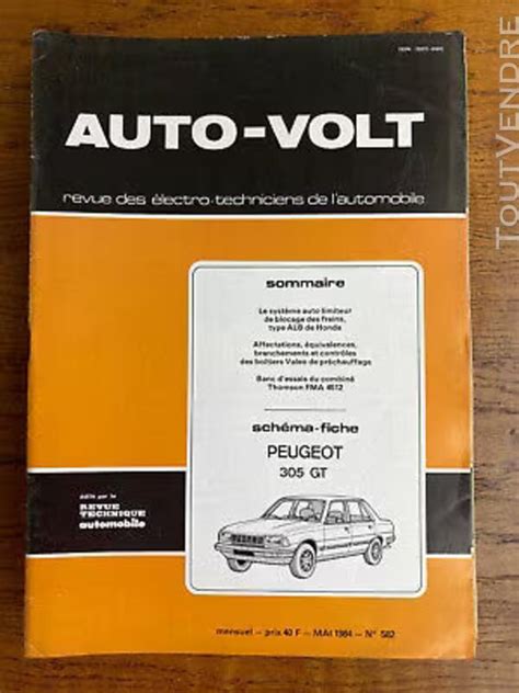 SCHEMA FICHE TECHNIQUE N 582 AUTO VOLT PEUGEOT 305 GT Livry Gargan 93190