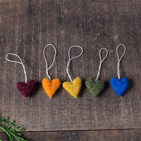 Rainbow Felted Wool Heart Ornaments Set Of 5 Heart Ornament Ornament Set Wool Felt