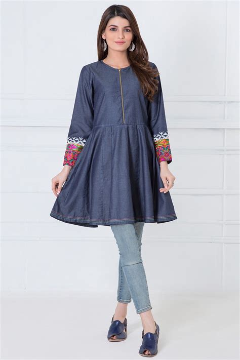 Khaadi Denim Embroidered Kurta Kurta Prêt Casual Frocks