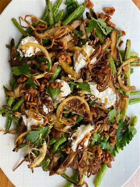 Roasted Green Beans And Shitakes With Crispy Shallots And Walnuts