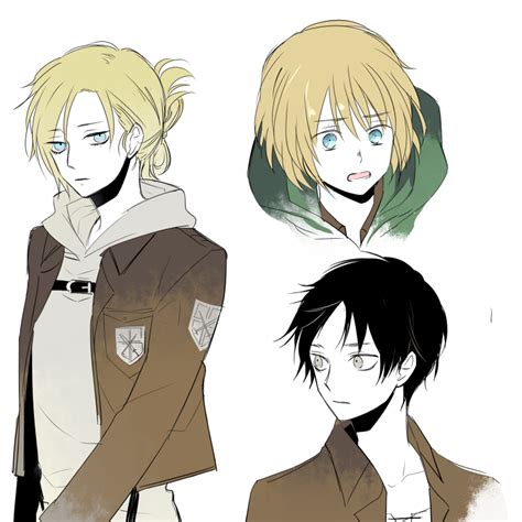 The Big Imageboard Tbib 2boys Annie Leonhardt Armin Arlert Bad Id Bad Pixiv Id Belt Black