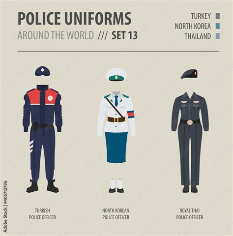 Police uniforms around the world. Suit, clothing of asian police ...