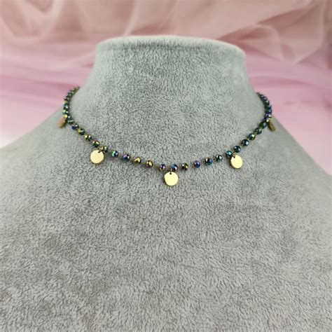 Naszyjnik Choker Paciorki Holo Monetki Stal Chirurgicznapinkdiamond