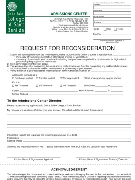 Request For Reconsideration University And College Admission