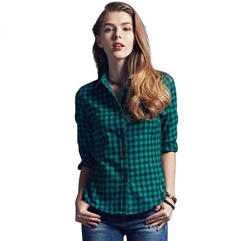 Spring New Fashion Casual Lapel Plus Size Blouses Women Plaid