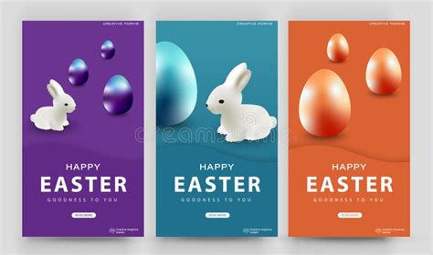 Happy Easter Banner Easter Background With Realistic Eggs And Rabbit