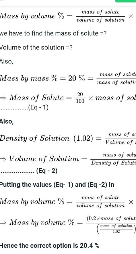 What Would Be The Mass By Volume Percentage Of Solution Which Is 20