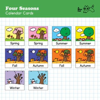 Four Seasons Calendar Cards by A Blue Cat Design | TpT