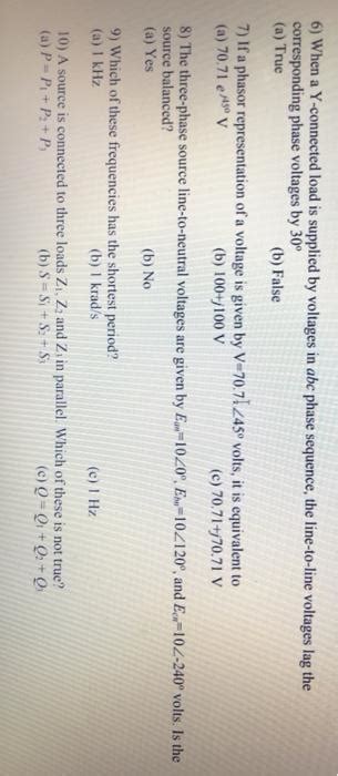 Solved 6 When A Y Connected Load Is Supplied By Voltages In