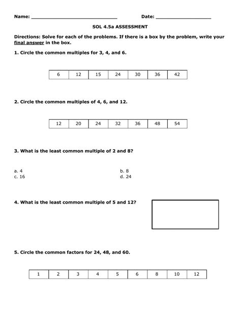 Gcf And Lcm Worksheet Common Core Common Core Worksheets