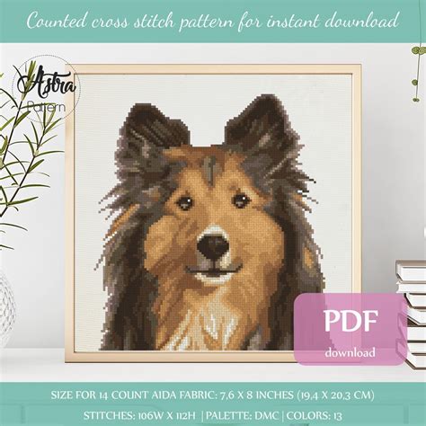 Shetland Sheepdog Cross Stitch Pattern Digital Format Pdf Sheltie