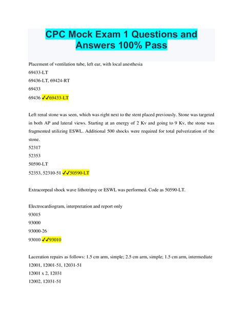 Cpc Mock Exam Questions And Answers Pass Browsegrades