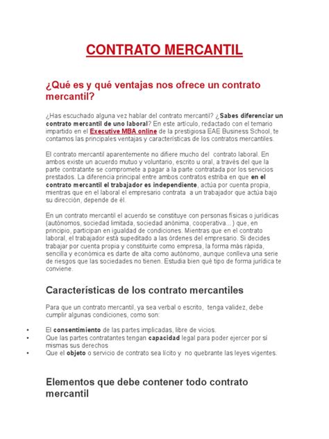 Contrato Mercantil Derecho Laboral Comercio