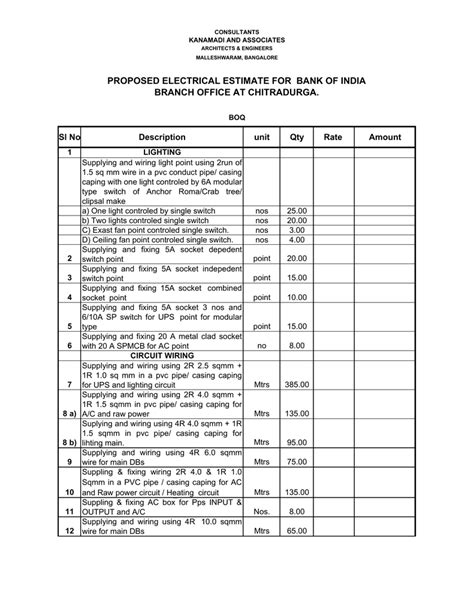 Electrical Estimate For Residential