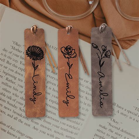 Custom Name Birth Month Flower Bookmark Personalized Vegan Leather