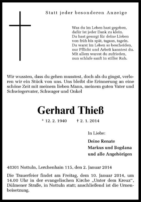 Traueranzeigen von Gerhard Thieß trauer ms