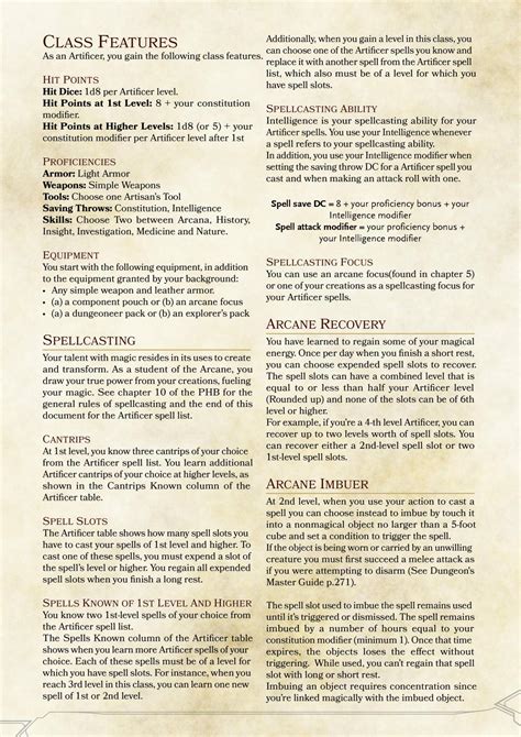 Dnd E Homebrew Artificer Class Source Https Goo Gl Wr Jz