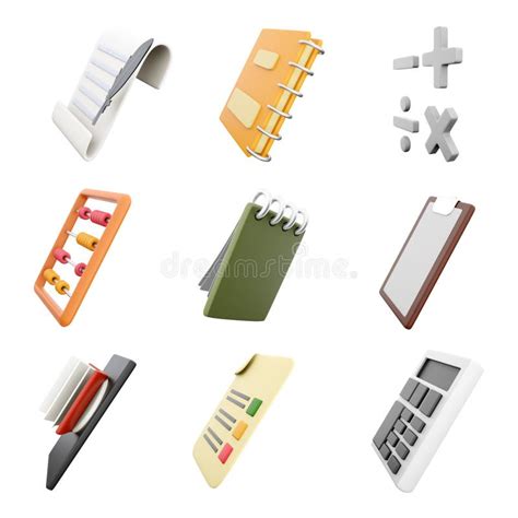 3d Rendering Math Signs Notebook Math Abocus Telephone With Open