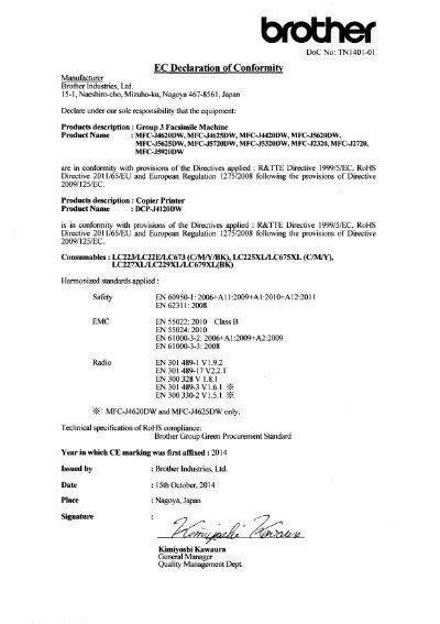 Brother Mfc J Dw Dichiarazione Di Conformit