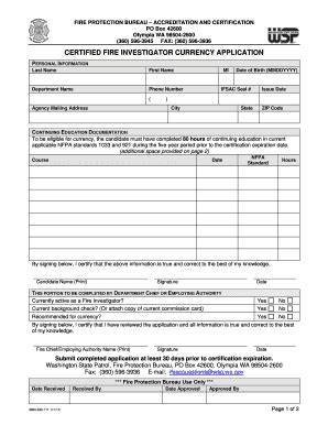 Fillable Online Wsp Wa Fire Investigator Currency Form Washington