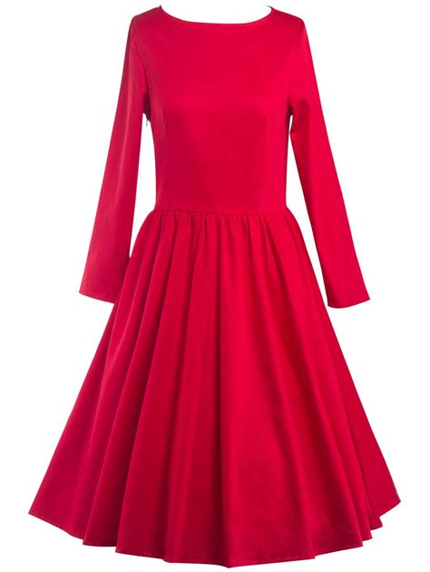 32 OFF 2021 Long Sleeve Fit And Flare Dress In RED DressLily