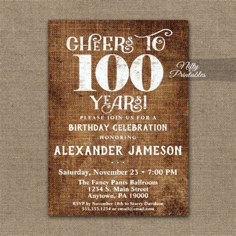 100th Birthday Party Invitations And Decorations Nifty Printables