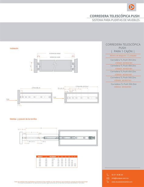 Corredera Telescópica De Extensión Push Open Presiona Y Abre Ducasse