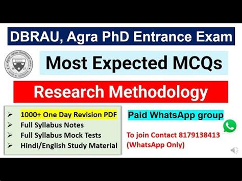 Dbrau Phd Entrance Exam Most Imp Mcqs On Research Methodology