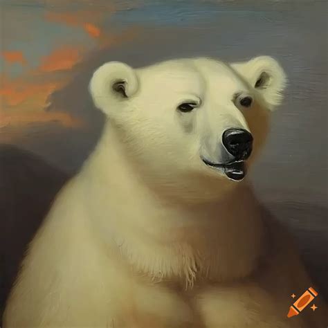 Oil Painting Portrait Of A Polar Bear In A Warm Landscape On Craiyon