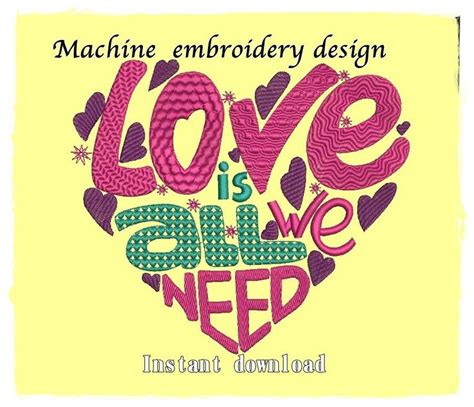 Love Lettering Maching Embroidery Design Pes Dst Hus Exp Heart