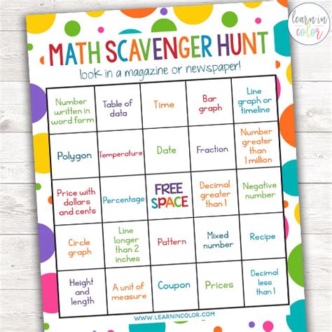 Math Scavenger Hunt Math Printable For Elementary Students