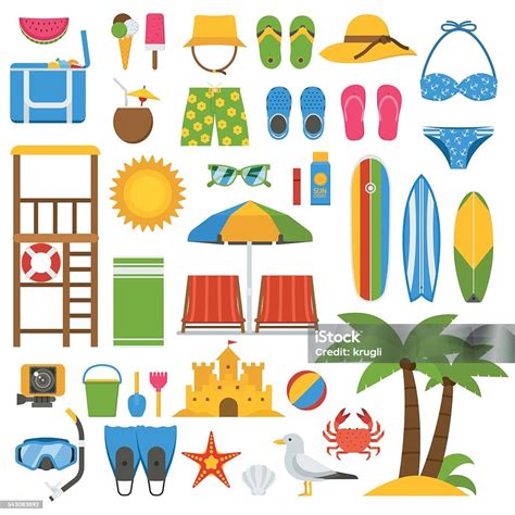 Summer Beach Item Set Stock Illustration Download Image Now Beach Toy Icon Symbol Istock