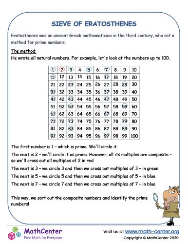 What Is Sieve Of Eratosthenes Learning Pages Math Center