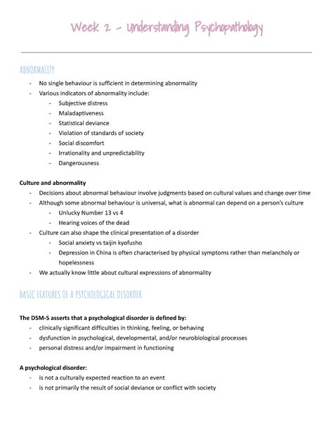 Psyu3337 Psychopathology Week 2 Understanding Psychopathology Abnormality No Single