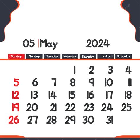 Dise O De Calendario Mensual De Mayo Con Transparente Vector Png