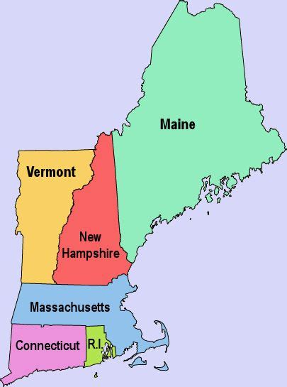 Maine Vermont New Hampshire Massachusetts Conneticut And Rhode