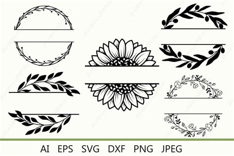 Floral Split Monogram Bundle Svg Flower Border Svg