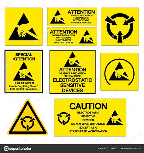 Set Of Electrostatic Sensitive Device (ESD) Collection Symbol Sign ...