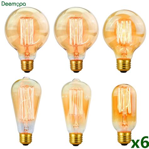 6pcslot Retro Edison Bulb C35 T45 St64 G80 G95 A60 Filament Light 40w E27 Vintage Ampoule