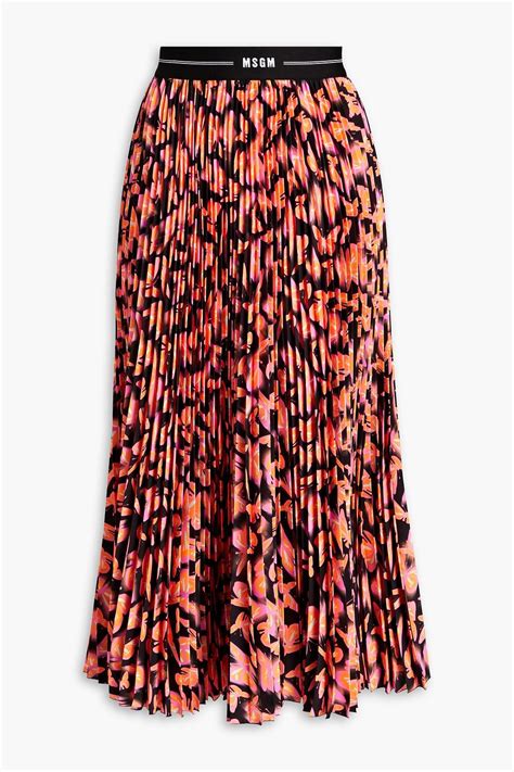 MSGM Pleated Printed Crepe De Chine Midi Skirt THE OUTNET