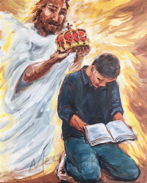 Seek The Kingdom Painting Of Jesus Giving Crown To Man Praying Etsy