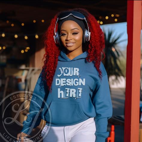 Blue Gildan 18500 Mockup Blue Hoodie Mockup Female Sweatshirt Mock
