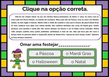 Portuguese Reading Comprehension Mardi Gras Carnaval Boom Cards