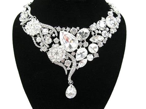 Chunky Rhinestone Crystal Bridal Statement Necklace Crystal Etsy