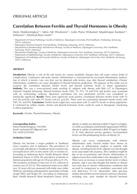 PDF Correlation Between Ferritin And Thyroid Hormones In Obesity