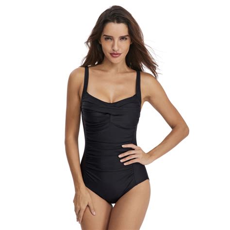 Wholesale Tummy Control Swimwear Black Halter One Piece Swimsuit Ruched